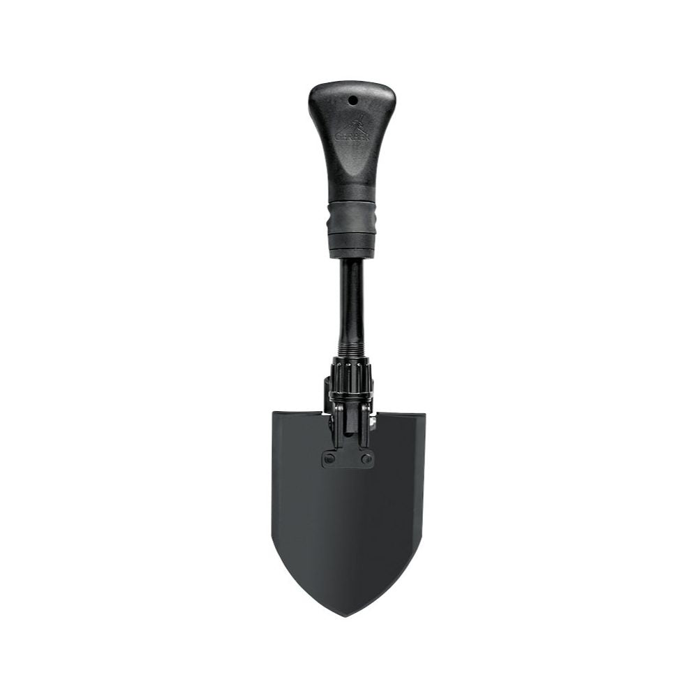 Petite pelle pliante légère Gorge Folding Shovel noire de Gerber, avec tête en acier et poignée antidérapante en nylon et fibres de verre