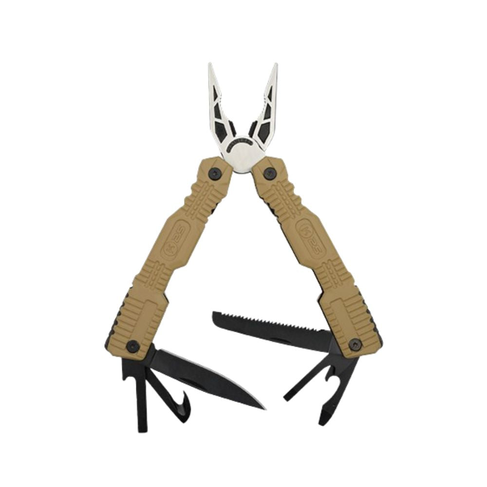 Pince multifonctions K25 Coyote avec 19 outils intégrés, poignée ergonomique en caoutchouc noir et acier inoxydable 7Cr17MoV