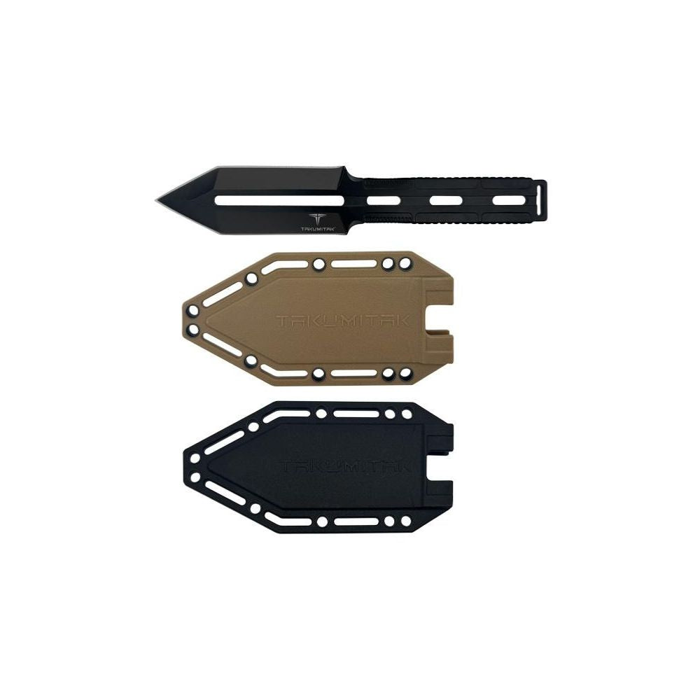 Poignard Steel Rain de la marque Takumitak avec lame ajourée noire en acier et étuis interchangeables