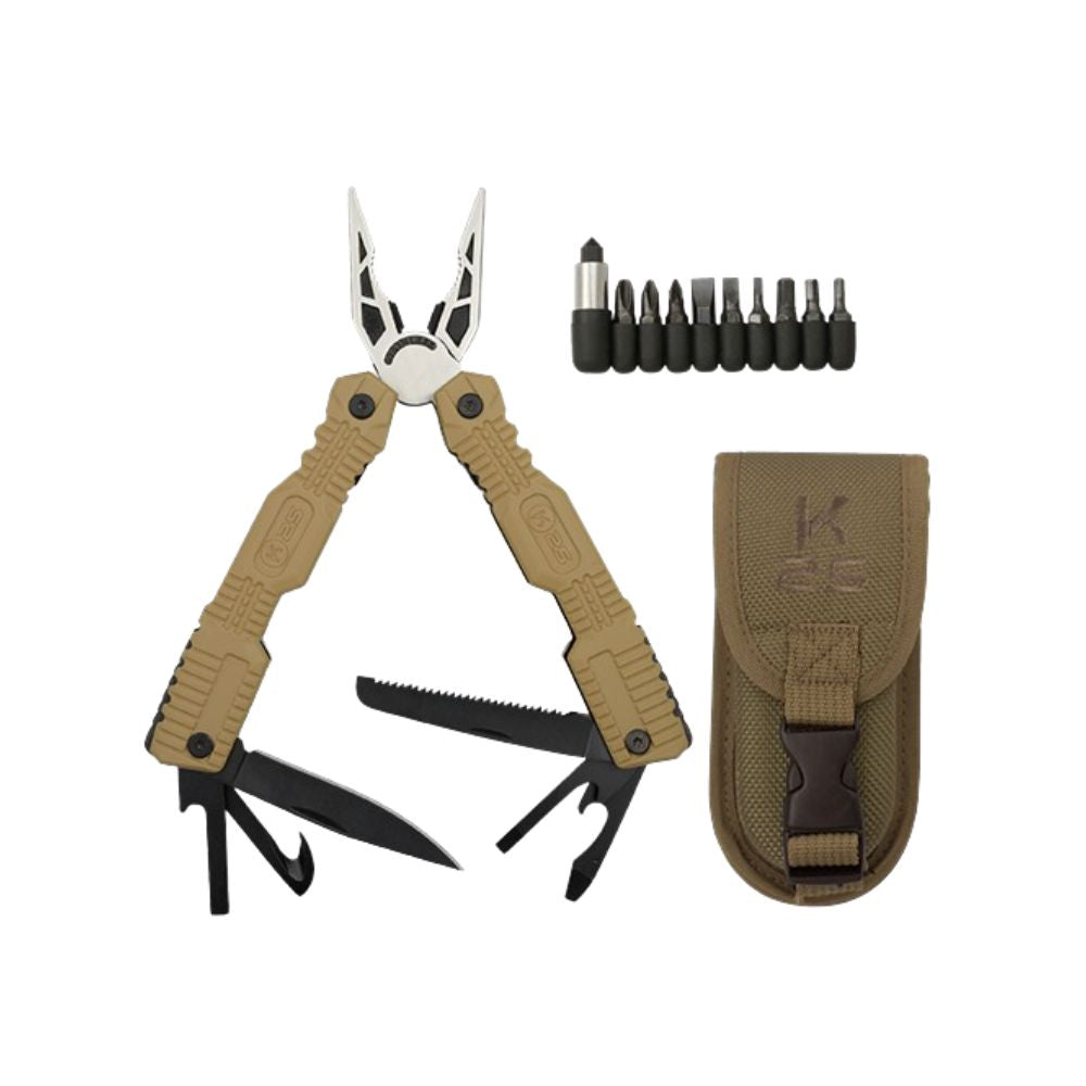 Pince multifonctions K25 Coyote 19 fonctions avec poignée en caoutchouc noir antidérapant et outils en acier inoxydable 7Cr17MoV