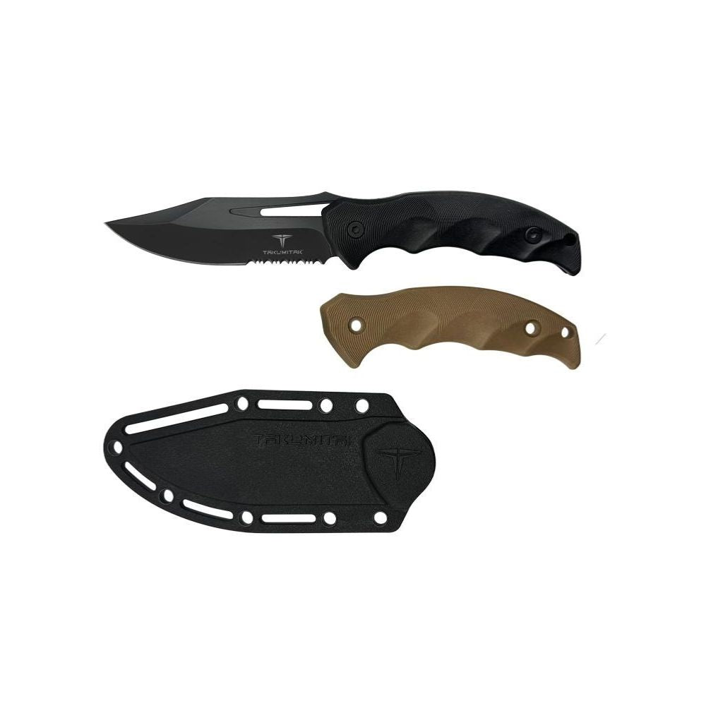 Poignard Obsidian Takumitak TKF317 avec lame en acier revêtue de noir, manche en FRN et étui compatible MOLLE