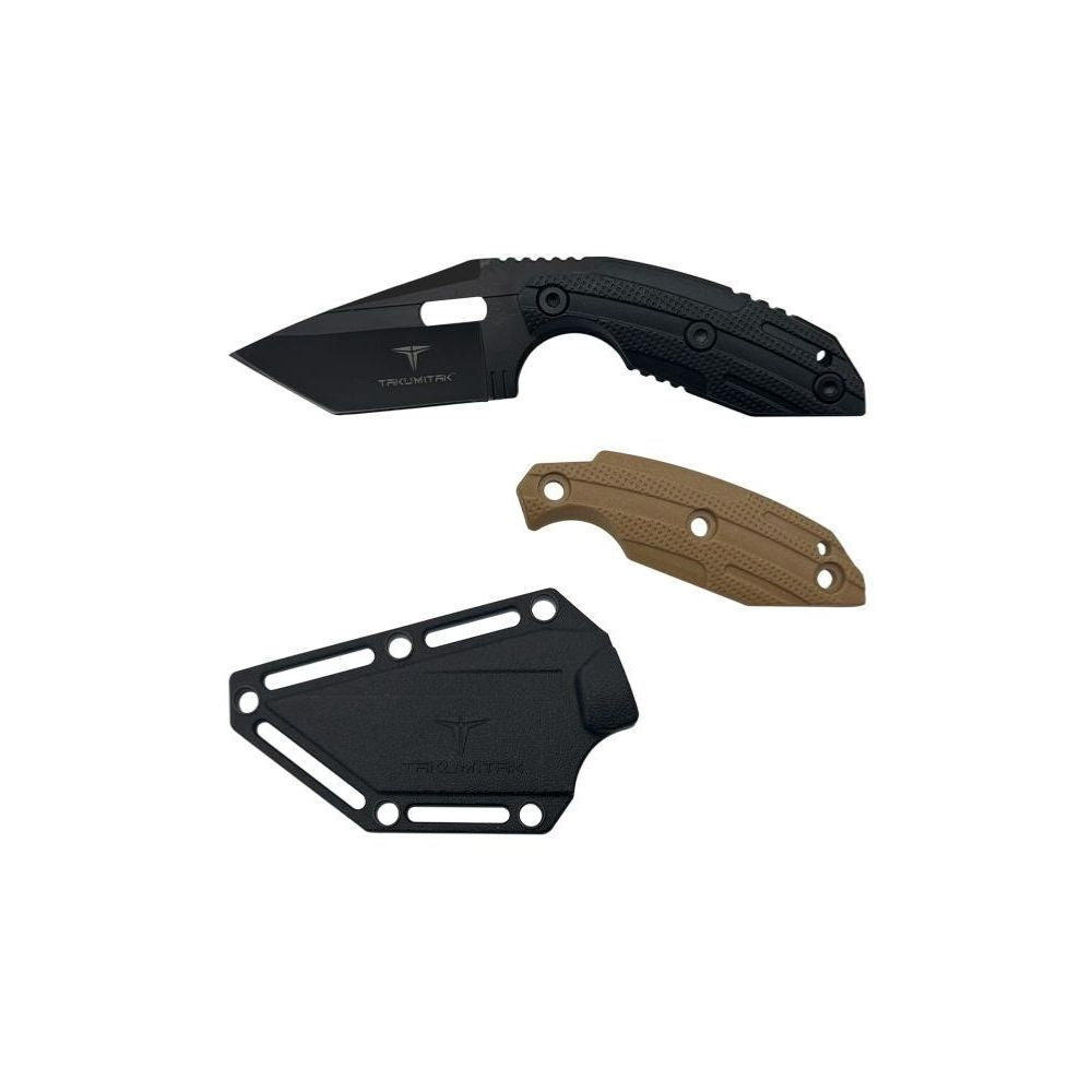 Poignard Muted de Takumitak avec lame ajourée en acier noir et manche en FRN interchangeable