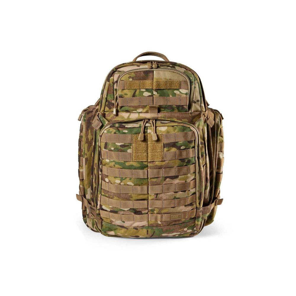 Grand sac à dos tactique Rush 72 Multicam 2.0 de 5.11, robuste et spacieux, avec de nombreux compartiments et poches, idéal pour des missions de plus de 36h
