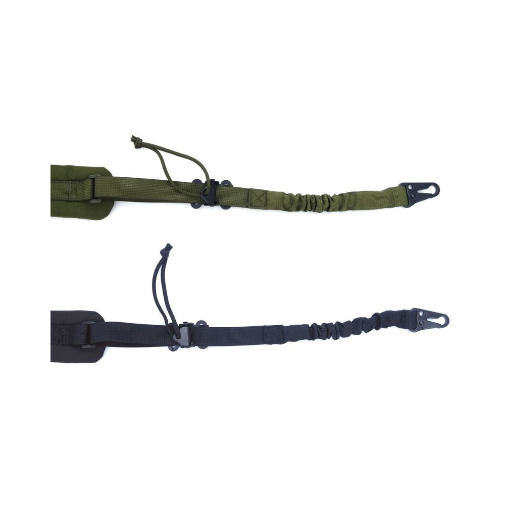 Sangle 1 point / 2 points HK pour armes, en polyester 900D avec attaches métalliques, rembourrage confort et réglage rapide, disponible en noir et vert armée