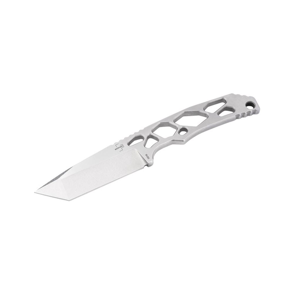 Superlight Tanto Böker Plus, couteau fixe ultra-léger en acier D2 avec lame tanto et manche squelette, livré avec étui Kydex noir