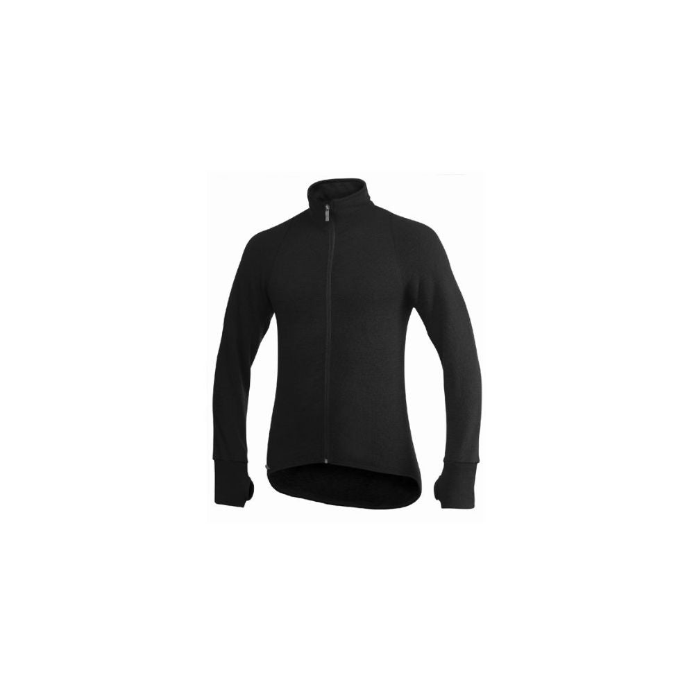 Veste Full Zip 600 Ullfrotté Noire de Woolpower, idéale pour les conditions froides et résistante à l'eau