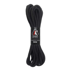 Une paire de lacets SÉCU-ONE noirs à 100% polyester, durable et ergonomique, pour chaussures de sécurité privée.