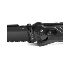 Couteau pliant Cac de TB Outdoor avec lame mixte, coupe-sangle, tire-bouchon et manche chevron