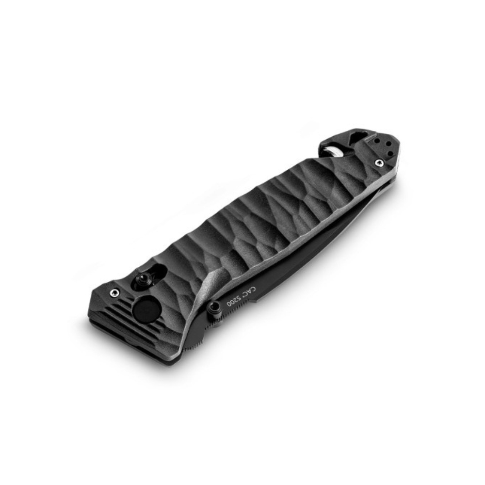 Couteau pliant Cac S200 Vengeur Édition TB Outdoor avec lame mixte, coupe-sangle et manche toxifié PA6, fabriqué en France par Tarrerias-Bonjean.