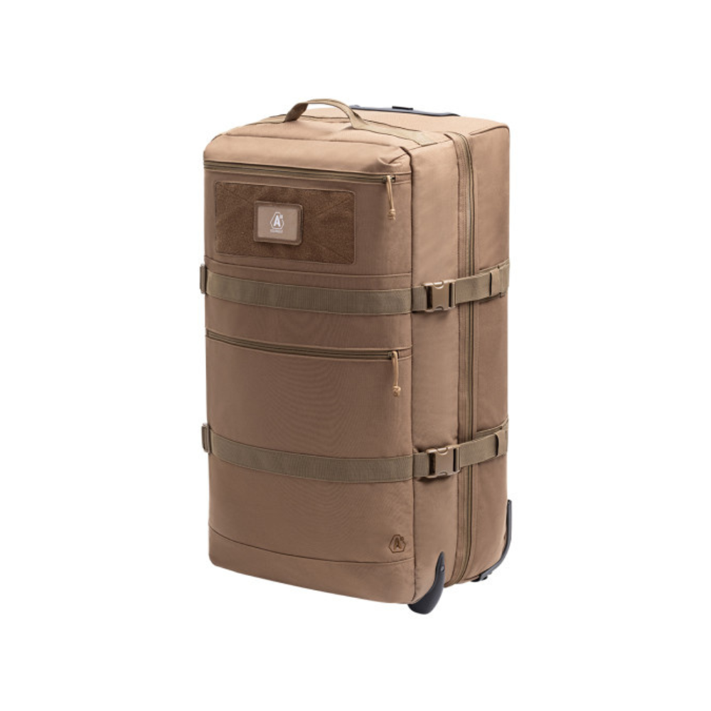 Robuste sac de transport Transall 120L de A10 Equipment en tissu polyester résistant, avec poignée télescopique et roues tout terrain.