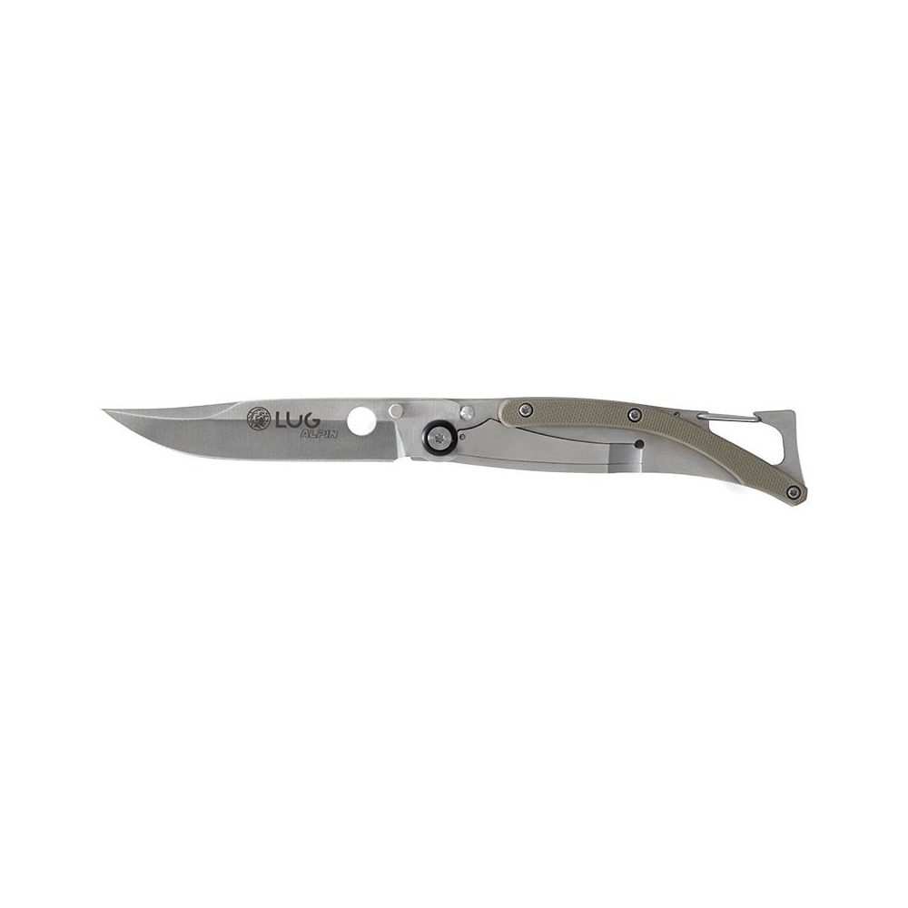 Couteau pliant SP1S Desert de LUG, lame clip-point en acier inoxydable, manche en acier couvert de G10 avec clip et mousqueton pour diverses options de transport, multi-us