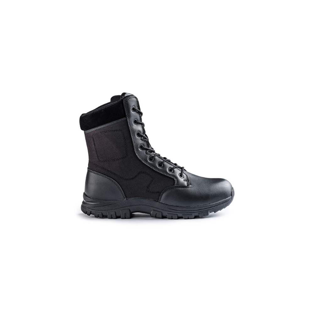 Chaussures de sécurité SÉCU-ONE 8 par A10 Equipment en cuir noir, résistantes et confortables avec semelle antidérapante GRIP-URBAN et semelle intérieure ERGO