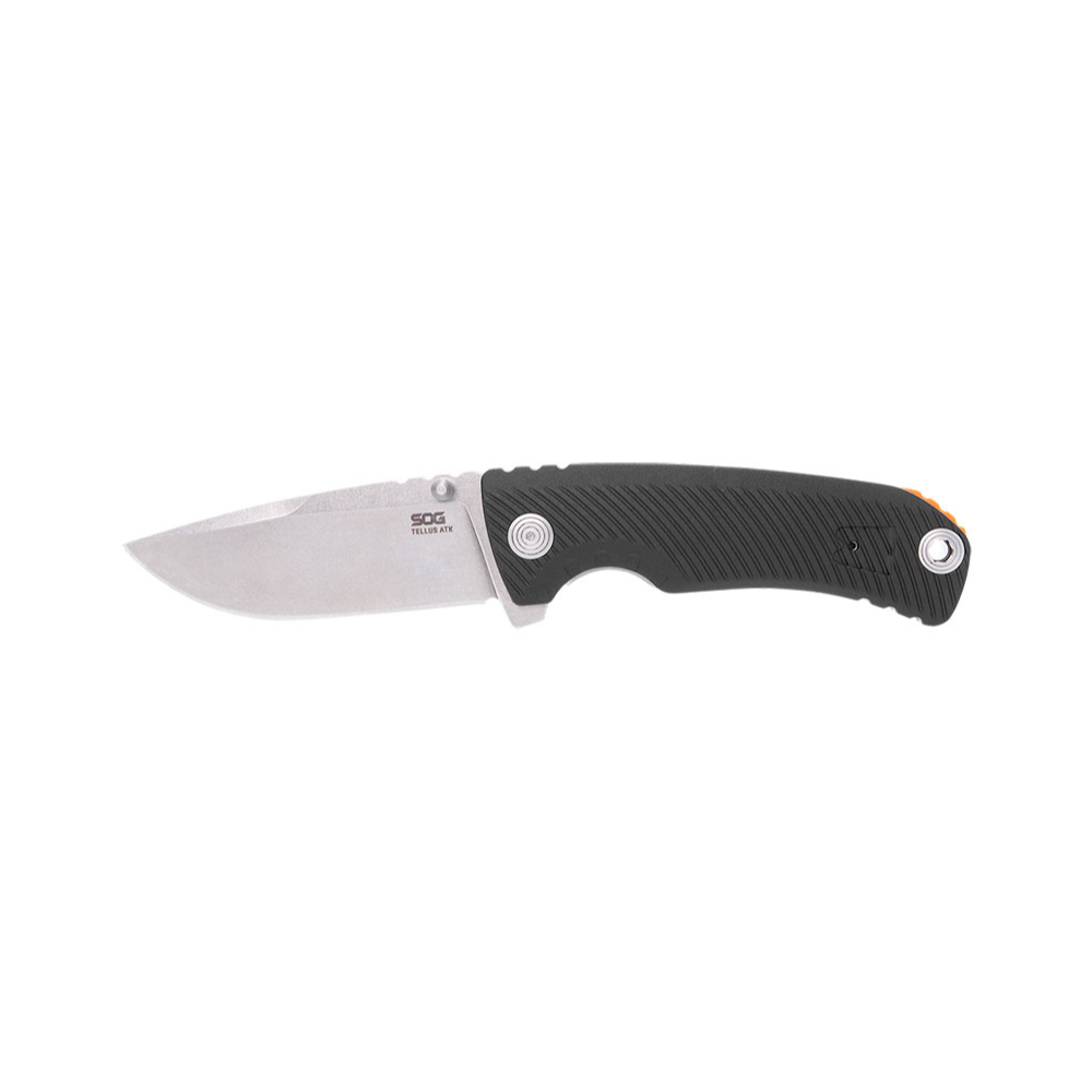 Couteau pliant SOG Tellus FLK pour usage outdoor avec lame large et manche texturé pour une excellente accroche