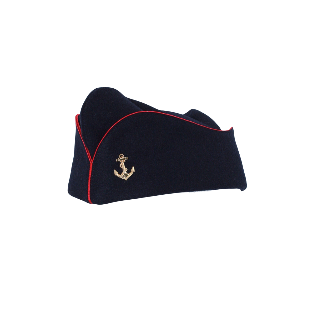 Calot Troupes de Marine DCA en laine vierge et polyester avec bord cuir noir et insigne doré ancre