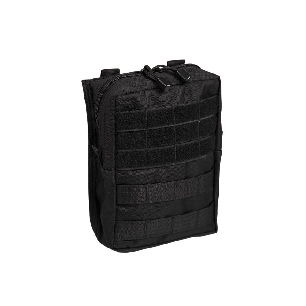 Grande poche admin Molle noire Mil-Tec en polyester, avec fermeture éclair double direction, système de fixation Molle et compartiments pour ustensiles