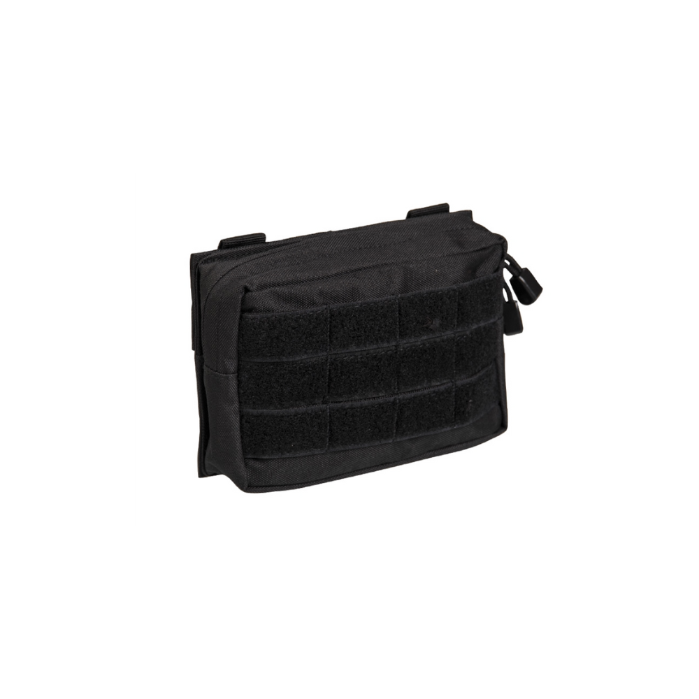 Pochette tactique noire Mil-Tec, petite taille, en polyester résistant et PVC, avec sangles MOLLE/PALS, fermeture éclair bidirectionnelle et orifice de drainage