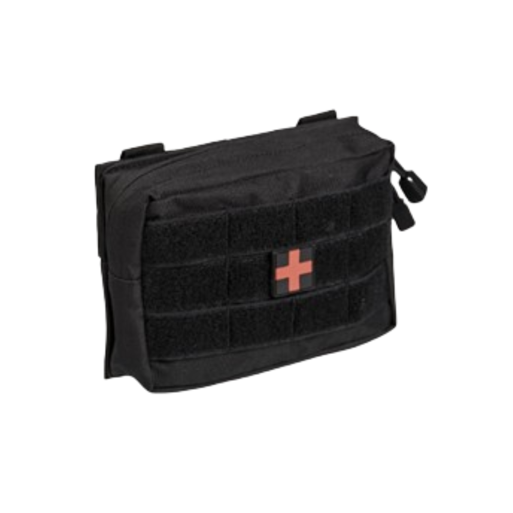 Kit de secours San Molle Belt Pouch Small Tan de Mil-Tec contenant des pansements, une couverture de survie, une écharpe, des ciseaux à bandage, du sparadrap, du