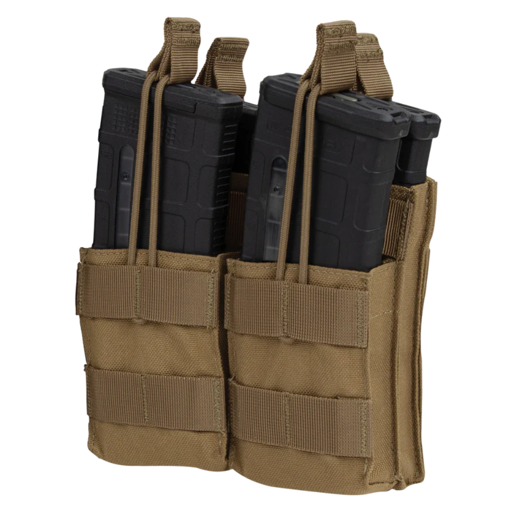 Porte-chargeurs x4 MA43-498 Tan de Condor Outdoor, compatible avec chargeurs AR/M4, sécurisé par des cordons élastiques, avec sangle avant pour attaches supplémentaires et compatible MOLLE