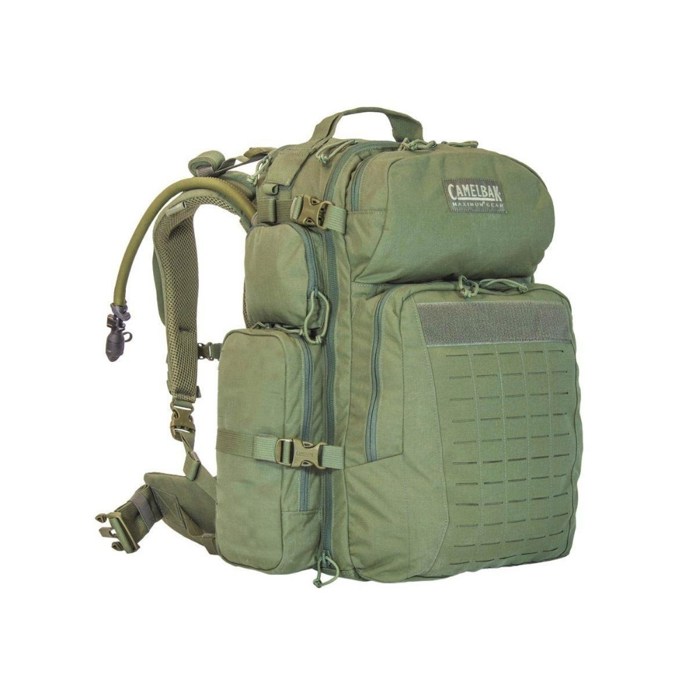 Sac à dos militaire Camelbak 3.1 BFM Futura, couleur vert olive, en Cordura ripstop robuste et léger, avec harnais ajustable et réservoir Antidote de 3 litres.
