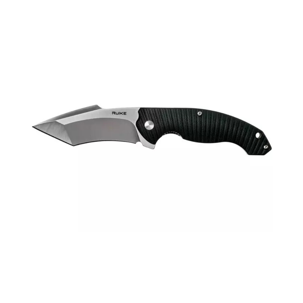 Couteau pliant noir P851B de RUIKE avec lame en acier inoxydable, manche en G10, système de sécurité Thumb Up et finition brossée