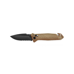Couteau pliant CAC de TB Outdoor avec lame mixte, coupe-sangle, tire-bouchon et manche chevron - Fabriqué en France