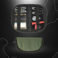 Kit de couture Miltec avec étui vert, incluant fil à coudre multicolore, ciseaux, aiguilles, aide d'enfilage, dé à coudre et épingles de sûreté