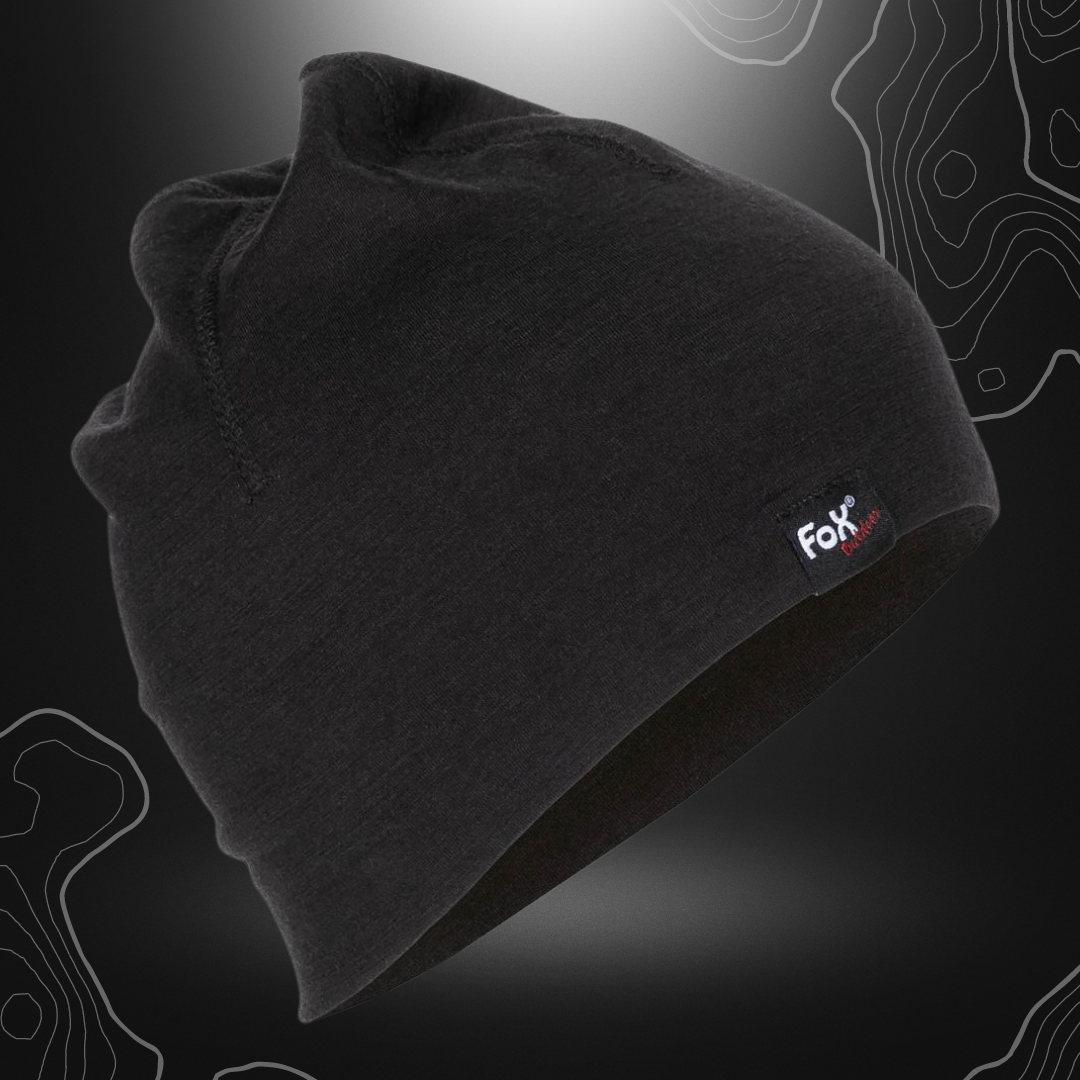 BONNET BEANIE MERINO LITE NOIR - FOX OUTDOOR