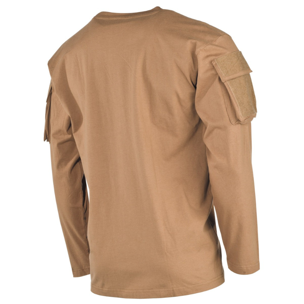 Alt tag : T-shirt tactique US manches longues MFH avec poches sur manches, col rond renforcé et 100% coton