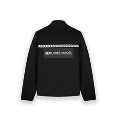 Polo noir 'SÉCURITÉ PRIVÉE' de marque GK SAFETEK avec bandes grises réfléchissantes et emplacements pour badge RIO
