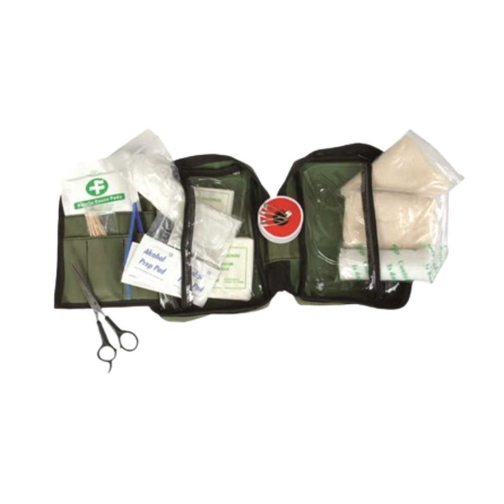 Grand kit de premiers secours vert olive Mil-Tec avec divers articles de secours inclus