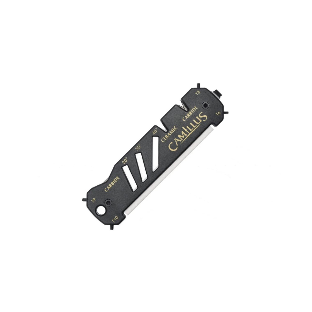 Affûteur céramique et carbure polyvalent de marque Camillus avec 4 outils Torx, idéal pour couteaux, ciseaux et hameçons