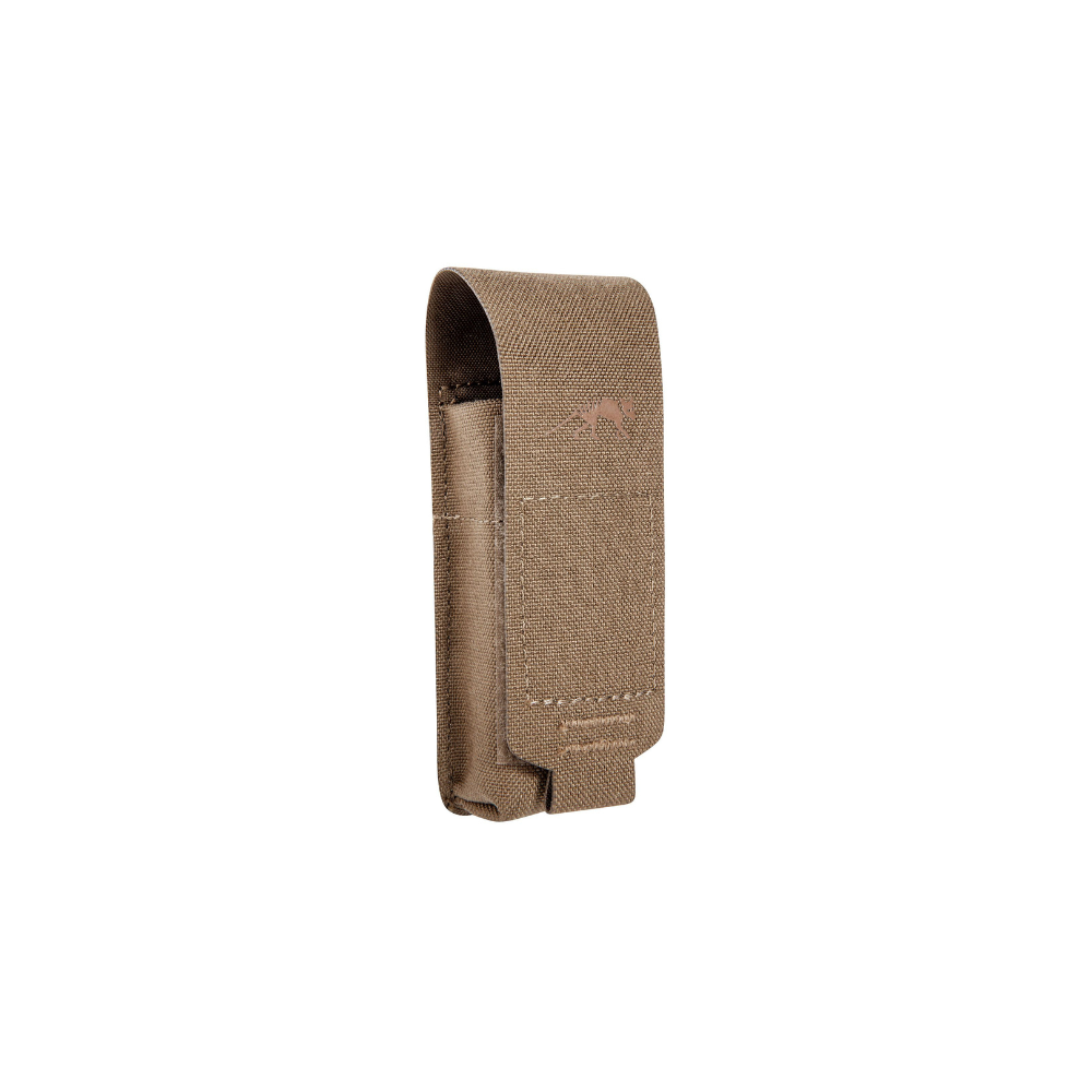 Poche porte-chargeur simple pour pistolet TASMANIAN TIGER en couleur coyote, adaptée pour divers modèles de pistolets, avec système d'attache MOLLE et fermeture Velcro,