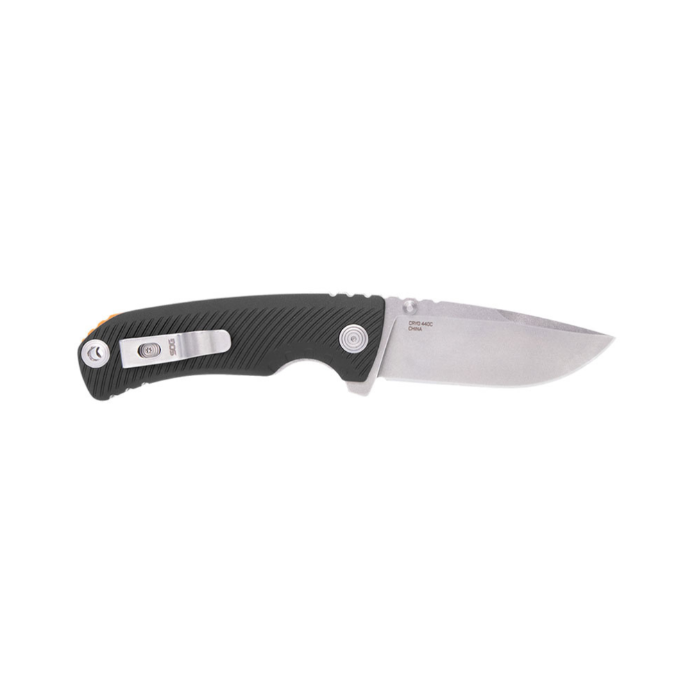 Couteau pliant SOG Tellus FLK pour usage outdoor avec lame large et framelock solide