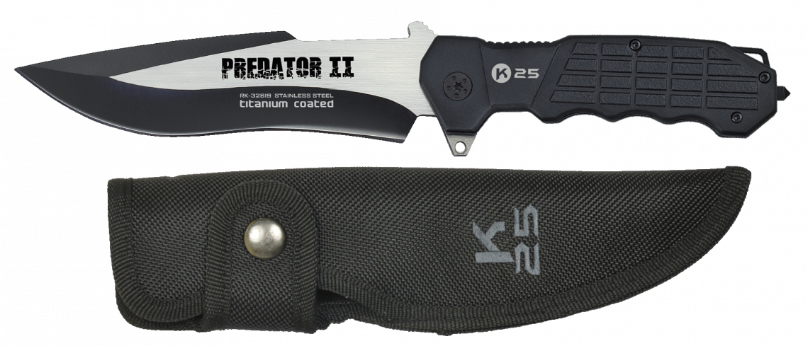 Robuste couteau tactique K25 PREDATOR-2 à lame fixe en acier inoxydable, manche en aluminium et brise-vitre intégré