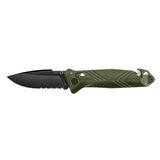 Alt tag de Couteau pliant CAC avec clip ceinture réversible, coupe-sangle, brise vitre et tire-bouchon fabriqué en France par TB Outdoor