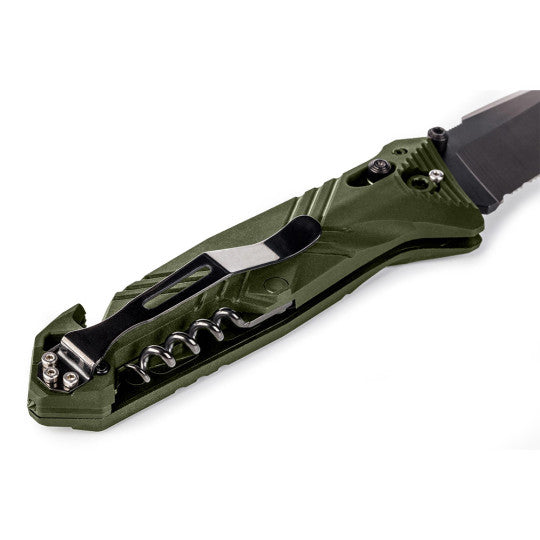 TB Outdoor Couteau pliant Cac avec manche chevron, coupe-sangle, tire-bouchon et lame semi-crantée en acier Nitrox