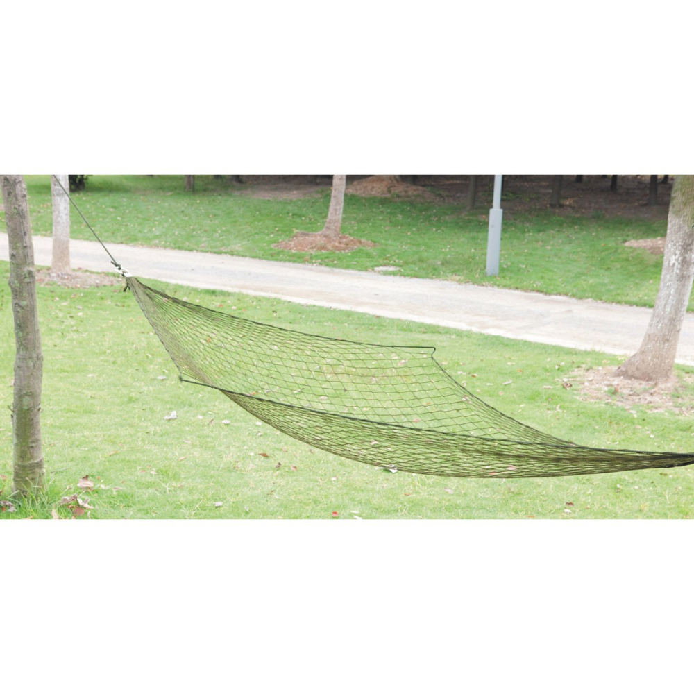 Hamac filet vert olive compact avec anneaux métalliques et cordes de fixation, MFH