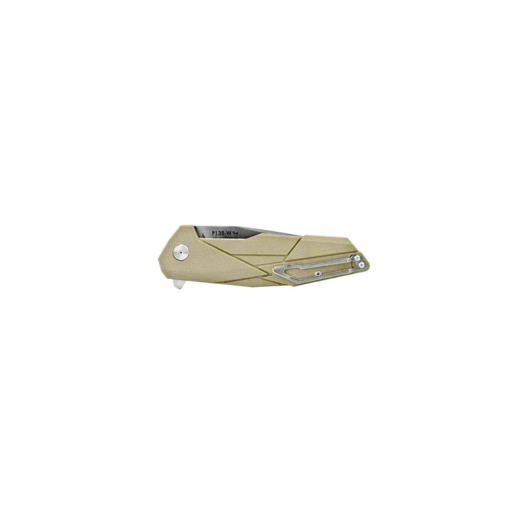 Ruike P138W - Couteau pliant lame Tanto de couleur désert avec manche en G10 antidérapant et lame en acier inoxydable 14C28N