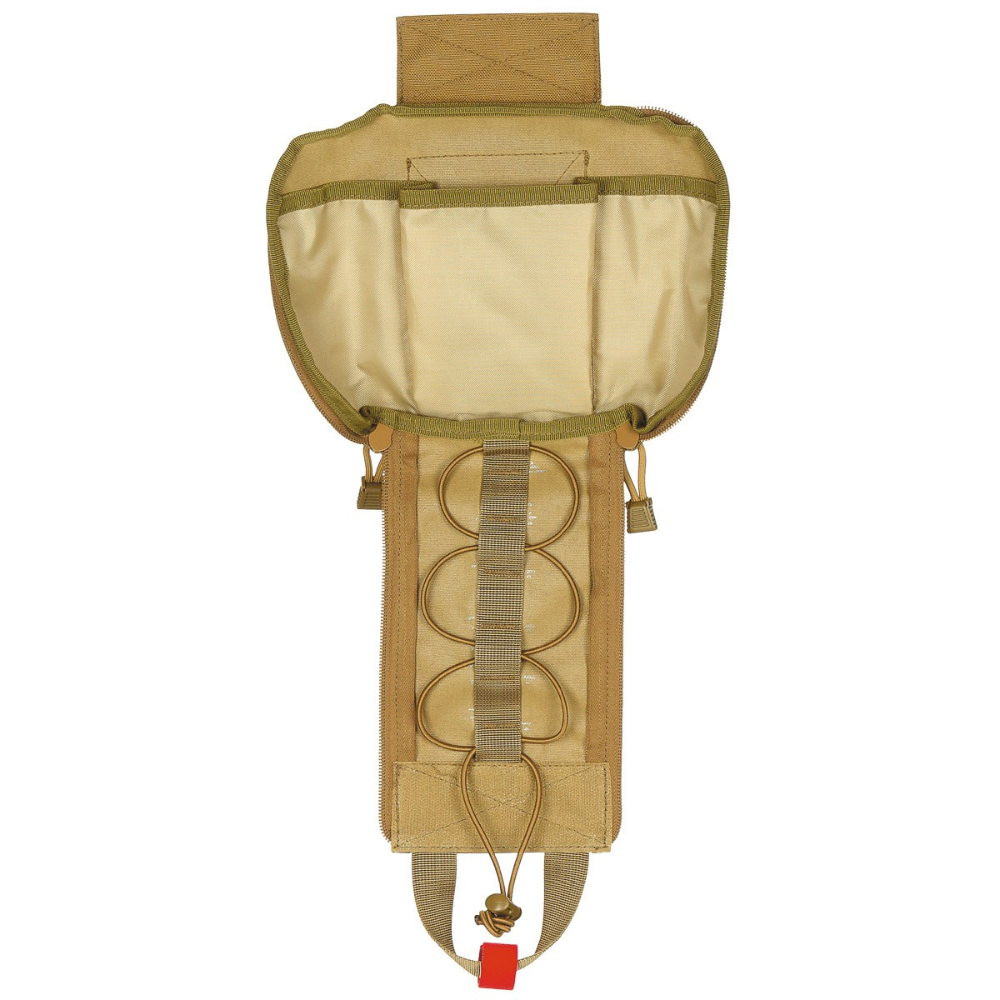 Poche Molle premiers secours IFAK Coyote - MFH avec système Molle latéral, sangle de sécurité réglable, poignée de transport, marquage velcro rouge, rabat avant avec