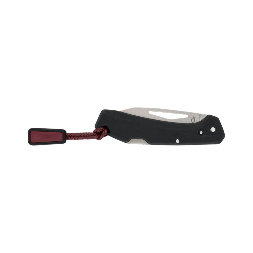 Mini couteau pliant noir Gerber LST de 48mm avec lame en acier inoxydable, finition stonewash et manche GFN noir, idéal pour une utilisation quotidienne.