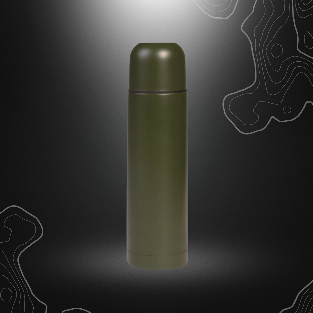 Thermos isotherme 1L vert olive de Mil-Tec, bouteille incassable en acier affiné, utilisable pour boissons chaudes et fraîches