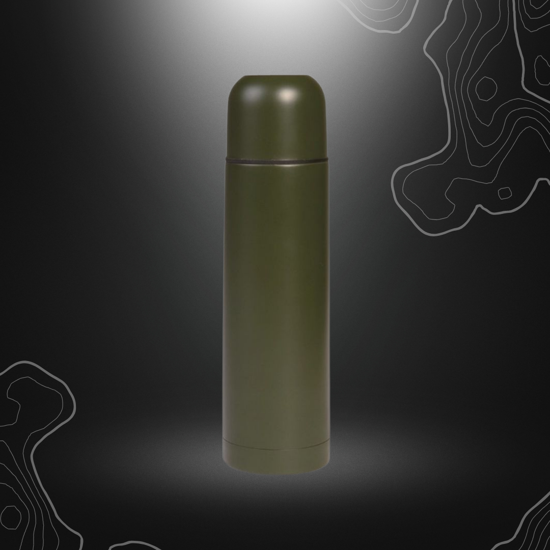 Thermos isotherme 1L vert olive de Mil-Tec, bouteille incassable en acier affiné, utilisable pour boissons chaudes et fraîches