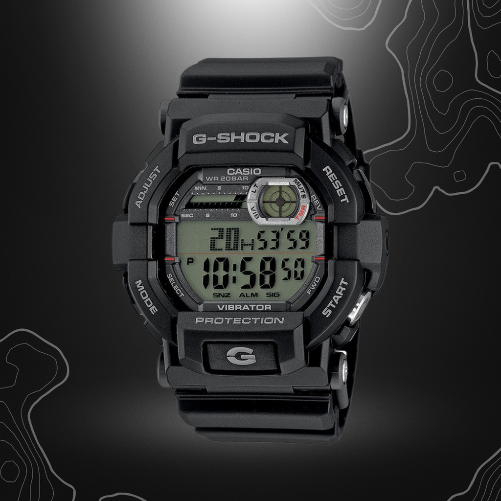 Montre G-SHOCK GD-350-1ER noire de Casio avec alarme vibrante, cadran en verre minéral, bracelet en résine, fonctionnalités diverses et étanchéité jusqu'à