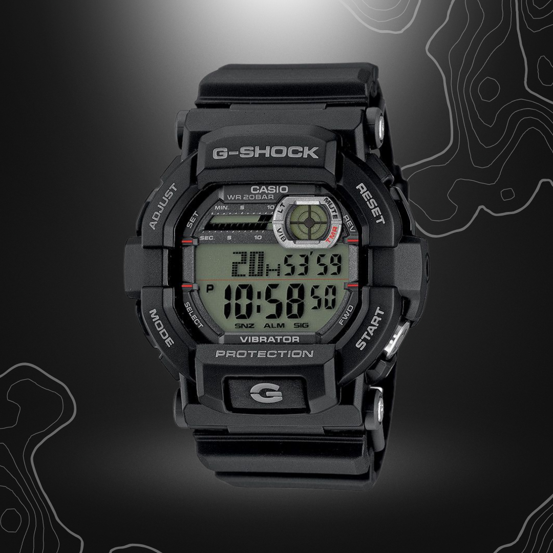 Montre G-SHOCK GD-350-1ER noire de Casio avec alarme vibrante, cadran en verre minéral, bracelet en résine, fonctionnalités diverses et étanchéité jusqu'à