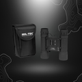 Jumelles pliables noires 10x25 de Miltec avec étui en nylon, diamètre d'objectif 25mm, poids de 220g et champ visuel de 101m/1000m