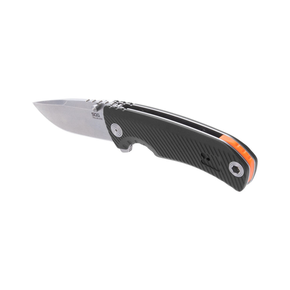 Un couteau de poche SOG Tellus FLK avec une lame large, un framelock solide et une excellente accroche
