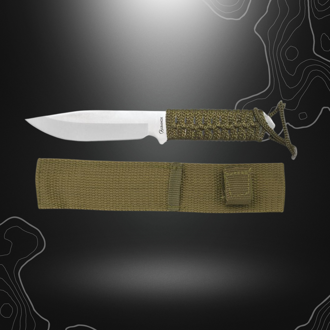 Couteau tactique Albainox avec manche en paracorde verte et lame de 10.5 cm en acier inox