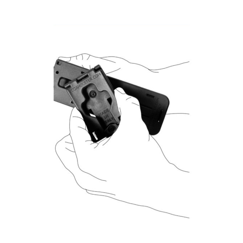 Porte-bâton rotatif 8VP60 en polymère injecté thermo-moulé avec fixation pour ceinture/ceinturon, adaptable sur plaque de cuisse ou système M.O.L.L.E, disponible en noir,