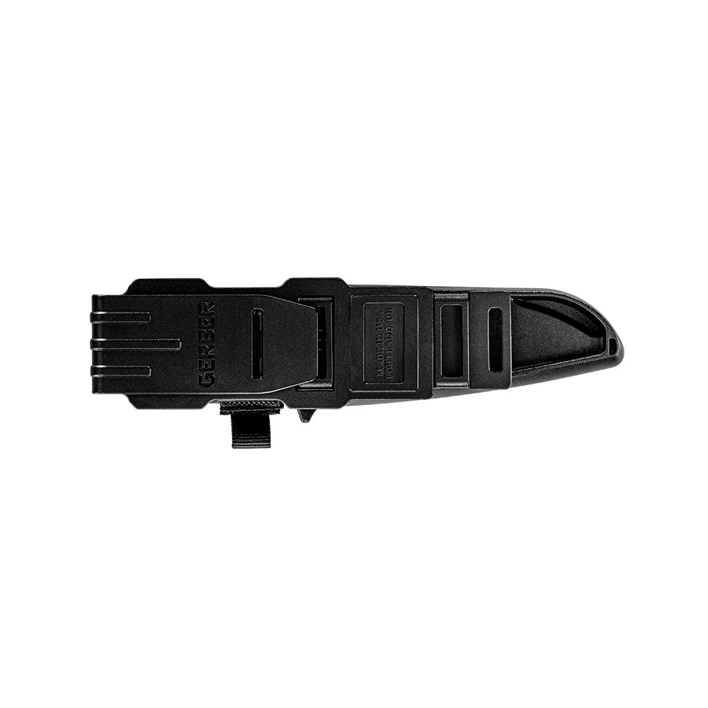 Poignard de survie Gerber Principle noir avec étui noir, lame acier 440C de 78mm, manche surmoulé en caoutchouc avec port multiple, idéal pour le bushcraft et
