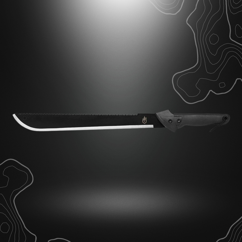 Grande machette noire Gator Gerber avec lame en acier inoxydable riche en carbone pour le sciage et le hachage, équipée d'une poignée en fibres de verre et polym
